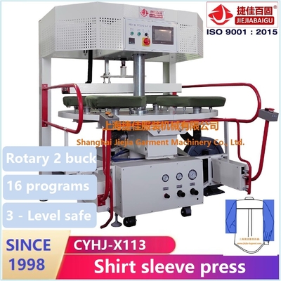 mesin press kemeja rotary turn &amp; vertical press untuk lengan ganda